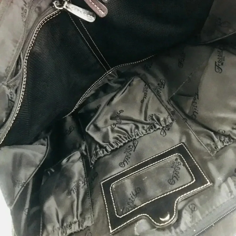 NWOT Fossil Black Leather Briefcase/Laptop Bag